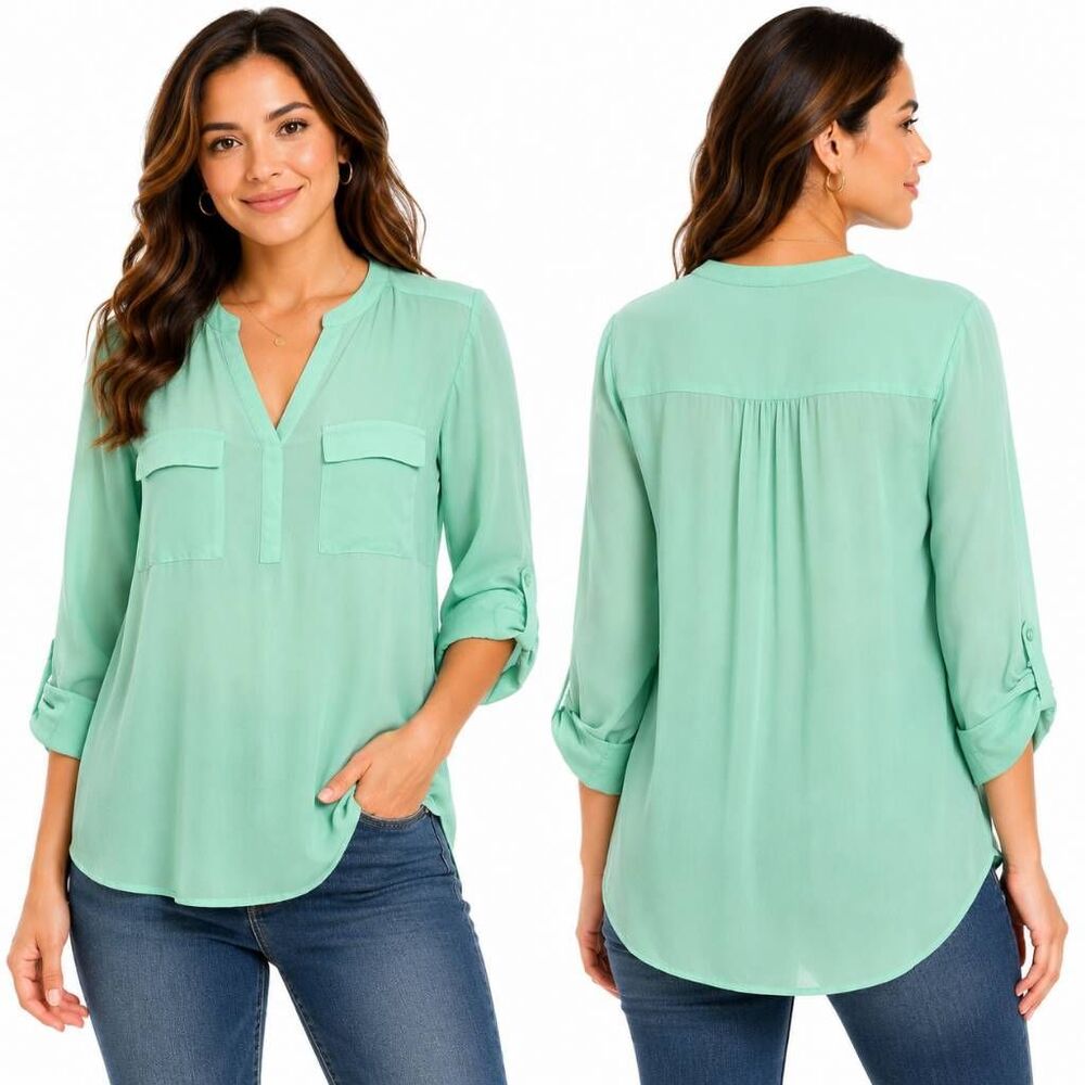 Maurices Large Mint Green Roll Tab Blouse Top
